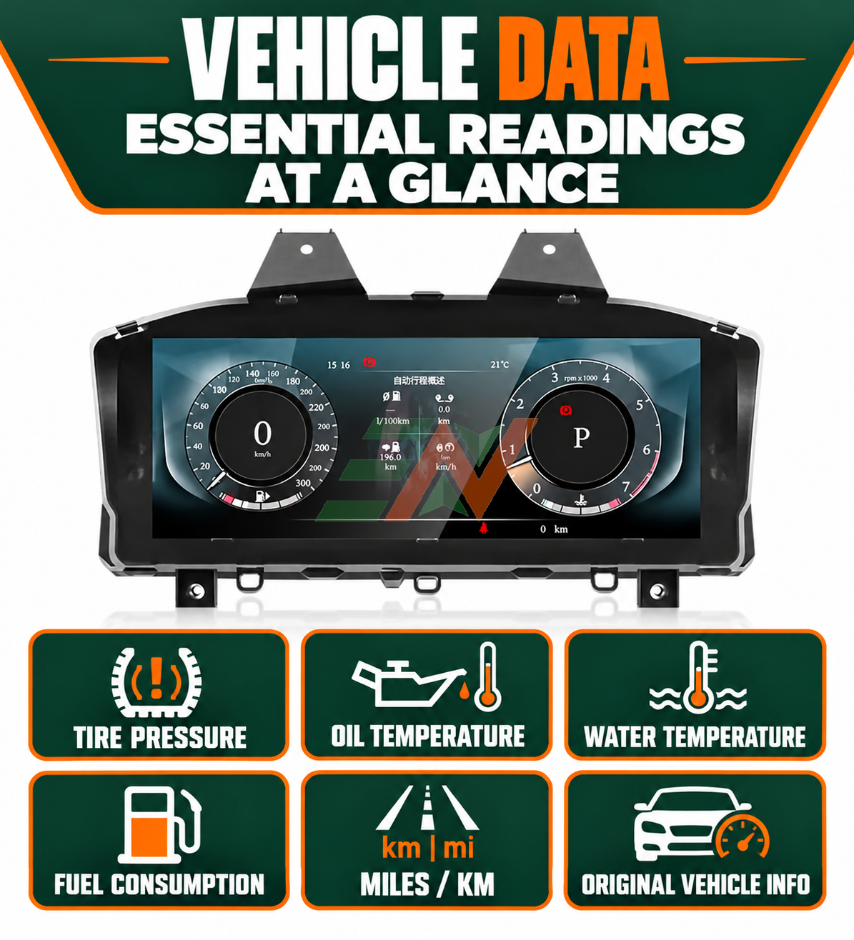 digital instrument cluster Range Rover Vogue L405 original vehicle data support with tire pressure and fuel consumption display