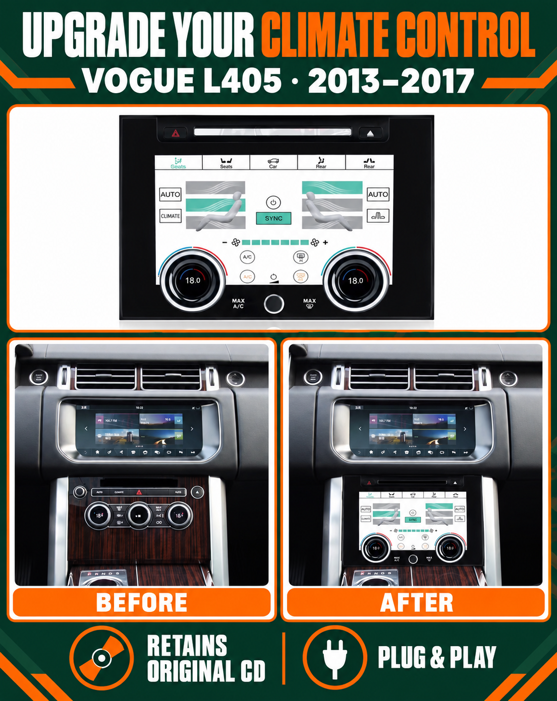 HD IPS Touch Screen Climate Control Module with CD slot for Range Rover Vogue L405