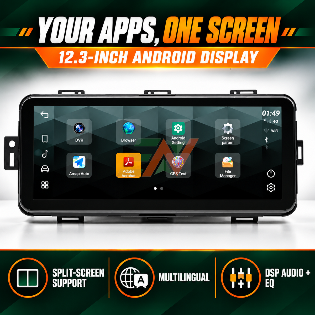 Head Unit Display for Range Rover Vogue L405 with Apple CarPlay and Android Auto apps on screen
