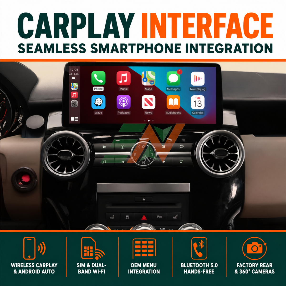 Infotainment Head Unit Upgrade Land Rover Discovery 4 built-in wireless CarPlay display with app icons