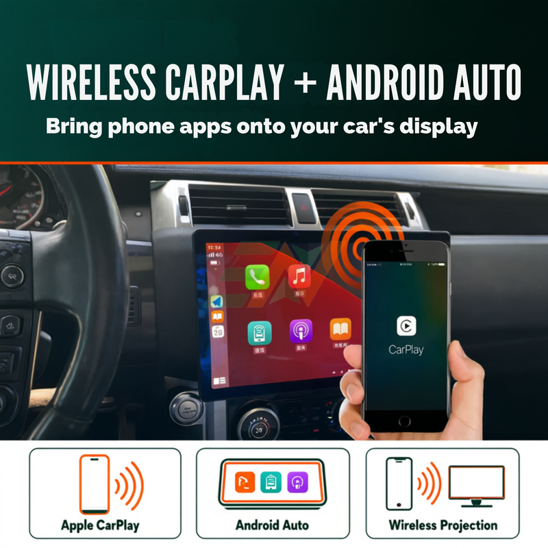 Infotainment System Land Rover Discovery 4 wireless smartphone support with CarPlay and Android Auto display