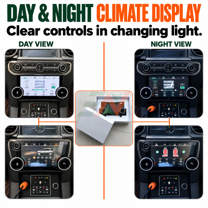 Land Rover Discovery 4 AC control module climate control panel with day and night cabin views