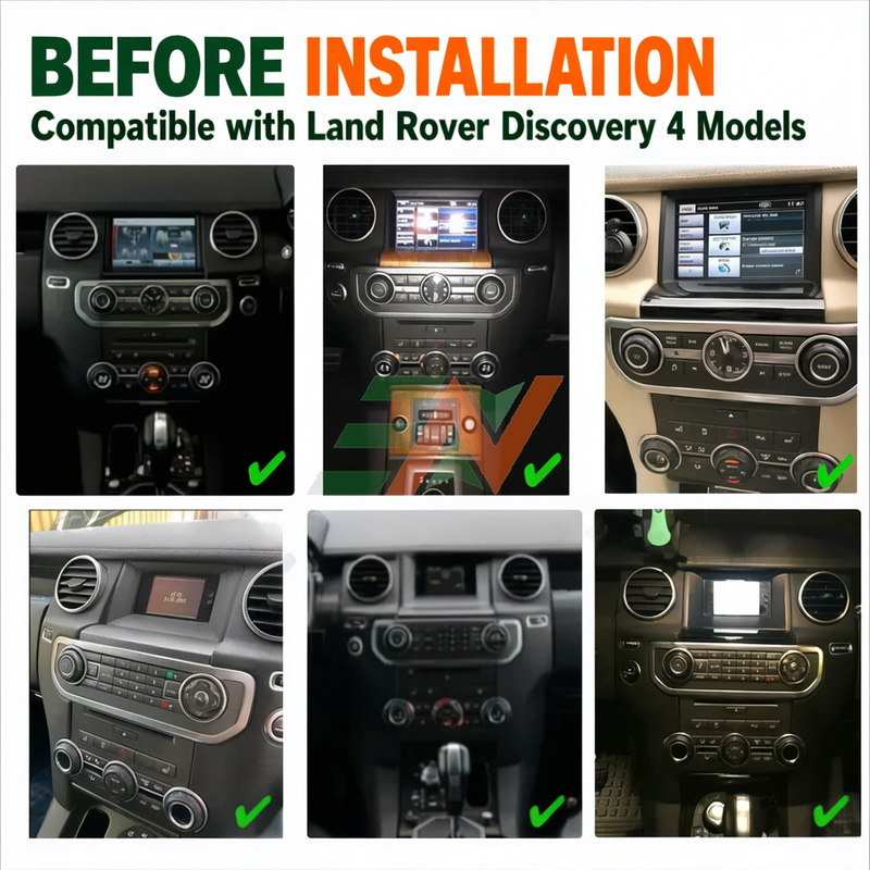 Land Rover Discovery 4 Android stereo before installation with various factory head unit configurations