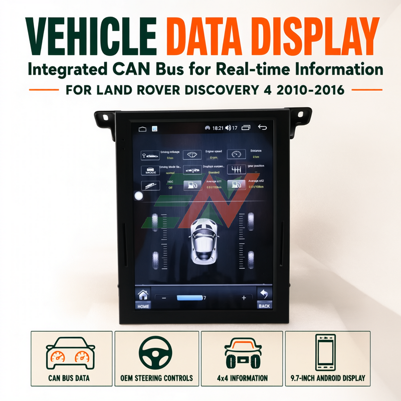 Land Rover Discovery 4 Android stereo CAN bus vehicle data integration display with 4x4 information