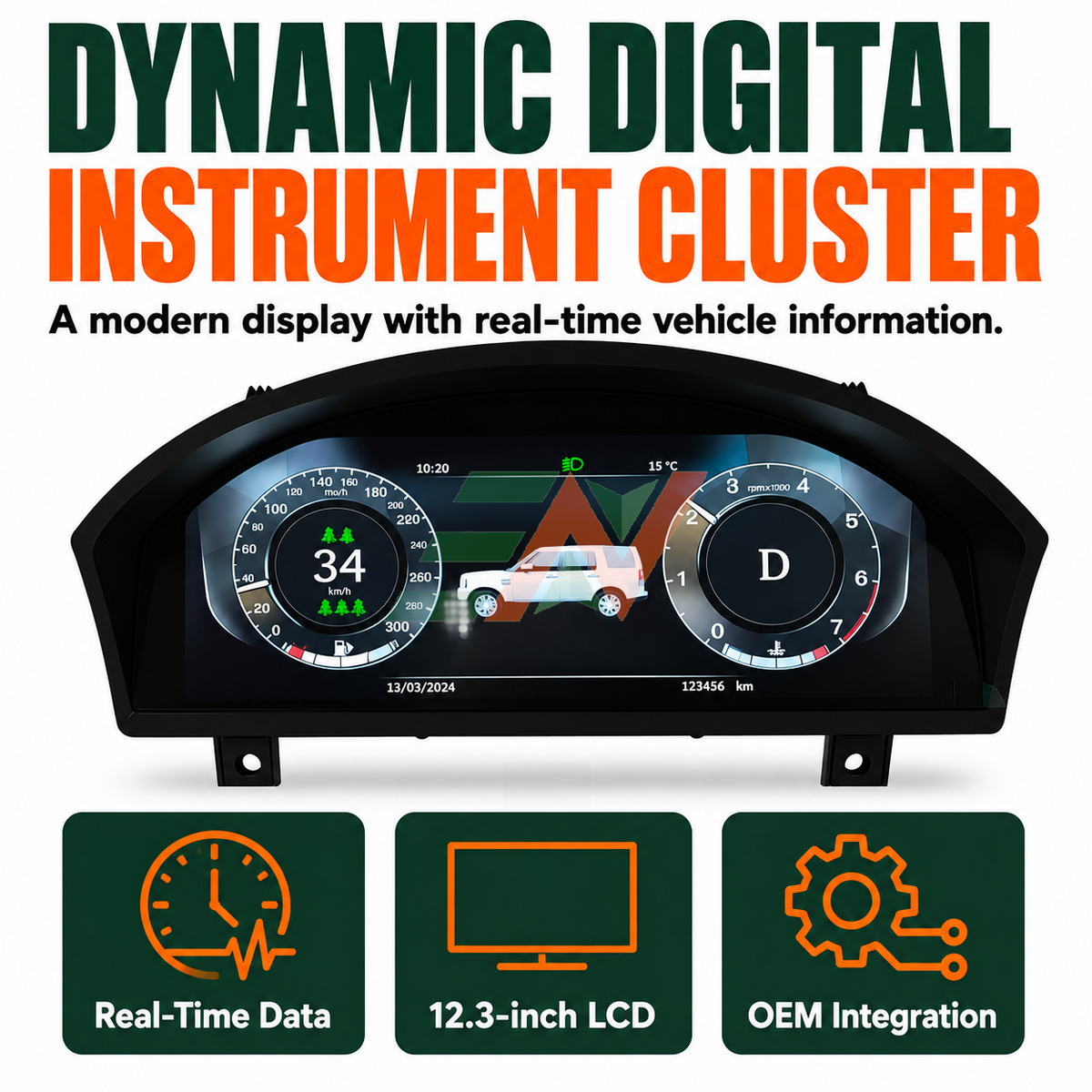 Land Rover Discovery 4 digital instrument cluster - front speed and RPM gauges