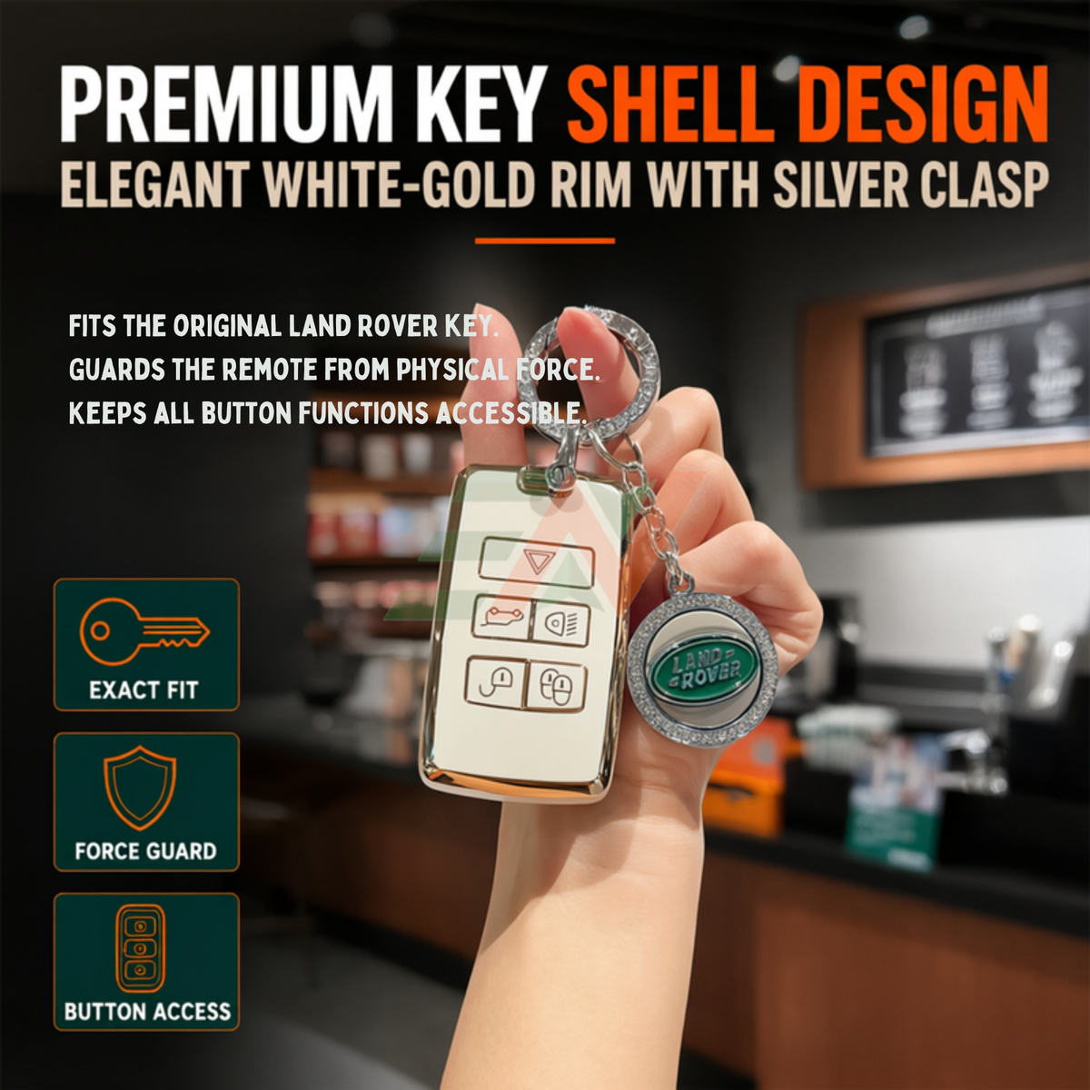 Land Rover Discovery 4 key shell cover with elegant white-gold rim and silver clasp