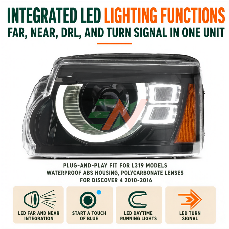 LED Headlight Assembly Land Rover Discovery 4 with integrated LED lighting functions and dynamic turn signals