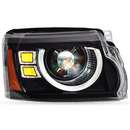 Land Rover Discovery 4 LED headlight assembly with white LED strips for daytime running lights and yellow sequential turn signals