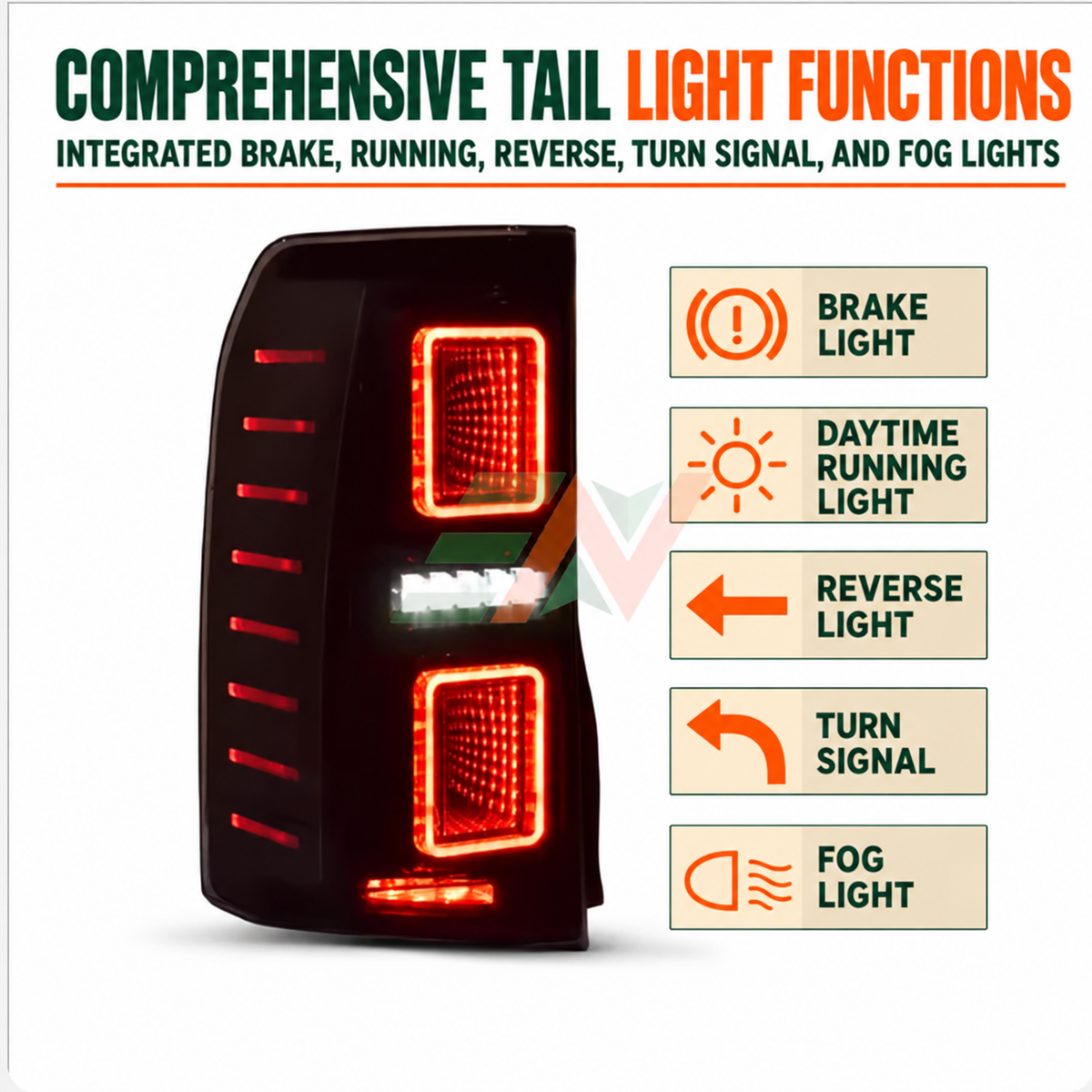 LED Tail Light Assembly Land Rover Discovery 4 signaling functions - integrated brake running reverse turn signal and fog lights