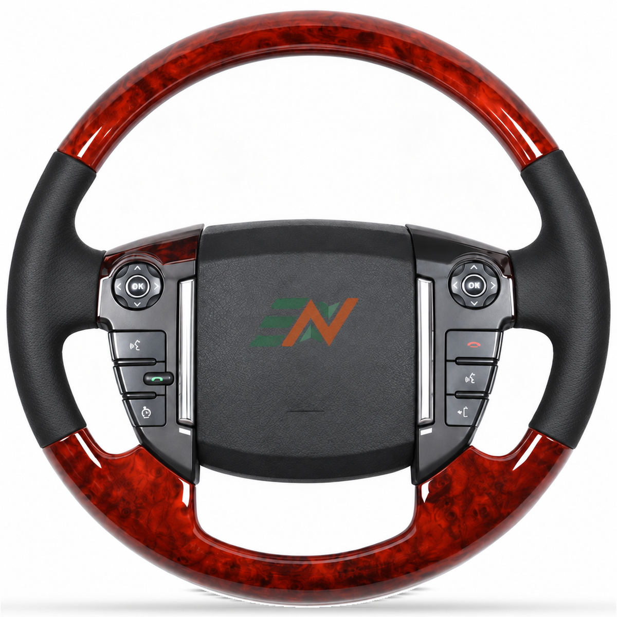 Volante de madera de caoba y cuero con secciones de madera superior e inferior para Land Rover Discovery 4 L319