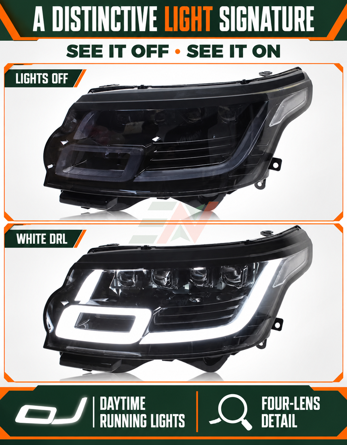 Matrix Style DRL 4 Lens Headlights Facelift-Conversion for Range Rover Vogue L405