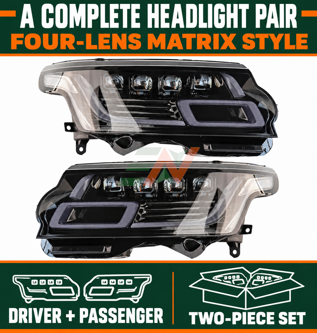 Matrix Style DRL 4 Lens Headlights Facelift-Conversion for Range Rover Vogue L405