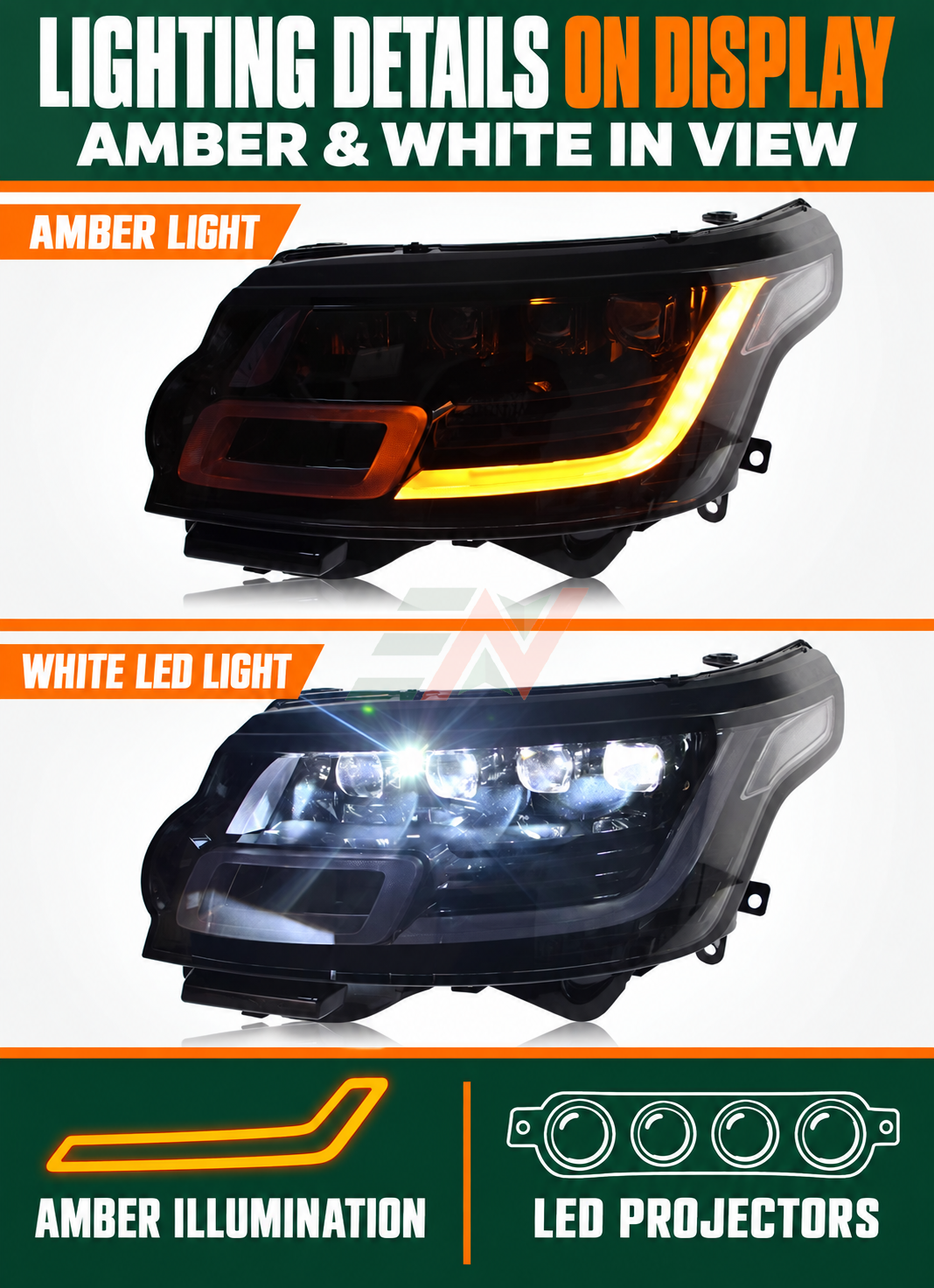 Matrix Style DRL 4 Lens Headlights Facelift-Conversion for Range Rover Vogue L405