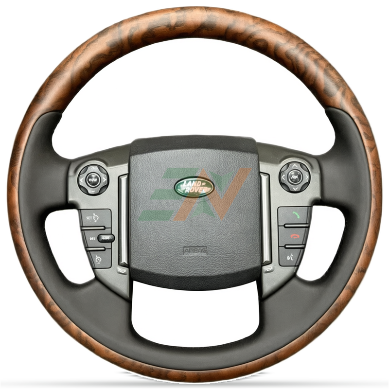 Modified and Leather Steering Wheel Land Rover Discovery 4 with mahogany wood upper and lower sections