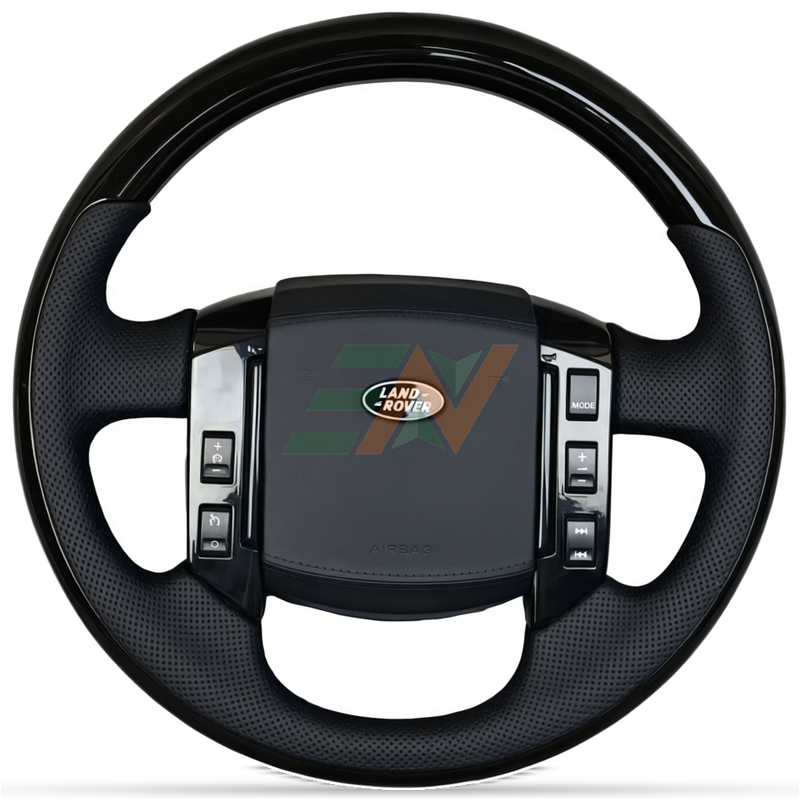 Volante modificado y de cuero Land Rover Discovery 4 cuero perforado con adornos de madera negro brillante