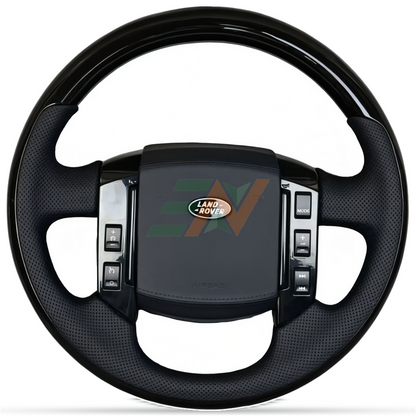 Volante modificado y de cuero Land Rover Discovery 4 cuero perforado con adornos de madera negro brillante