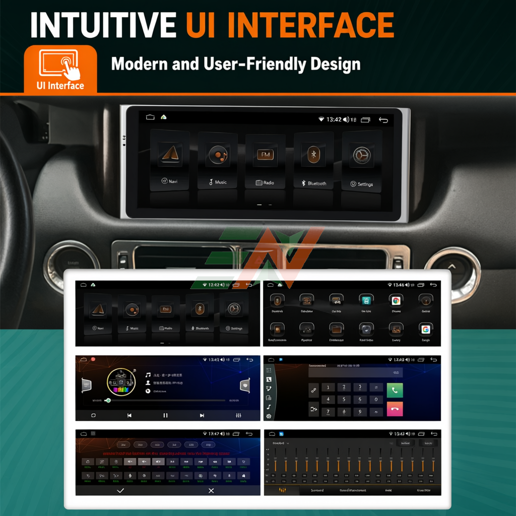 Multimedia player for Range Rover Vogue L322 with Android 14 operating system and multiple UI display options