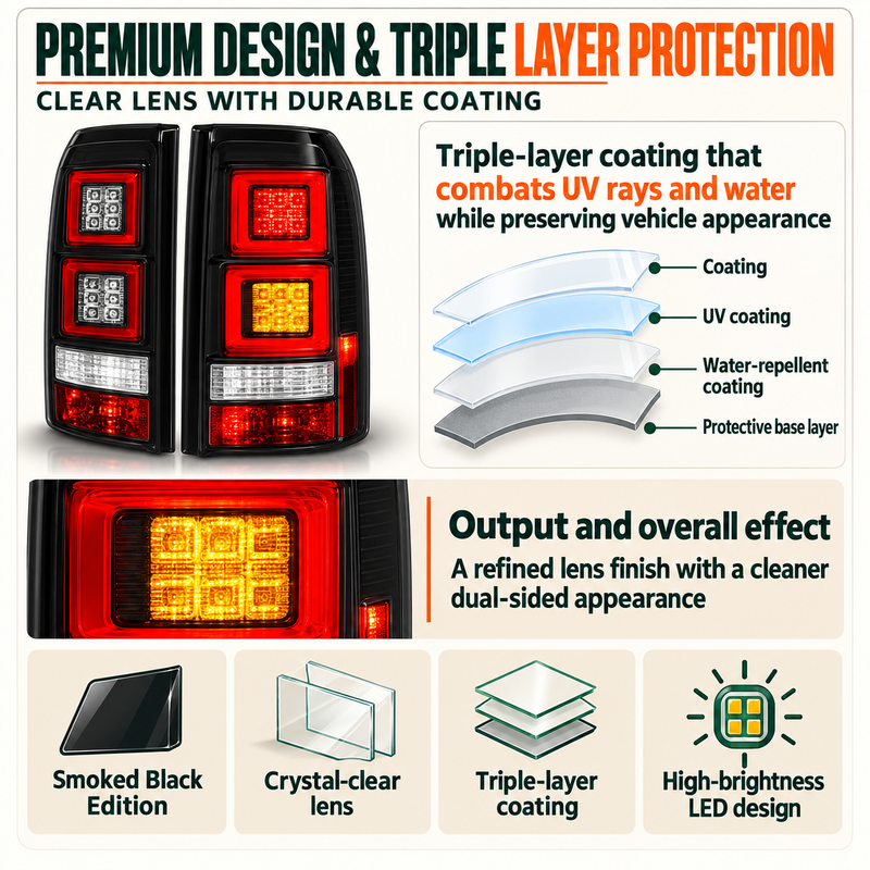 OLED tail light lamps for Land Rover Discovery 4 with triple-layer protection against debris and weather