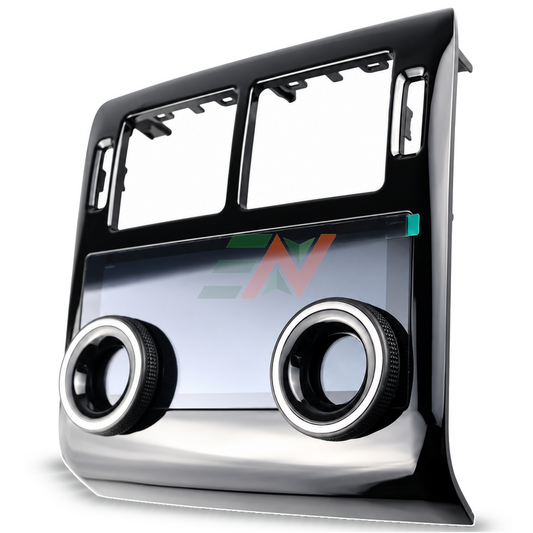 Range Rover Vogue L405 AC control module black panel with two rotary knobs at an angle