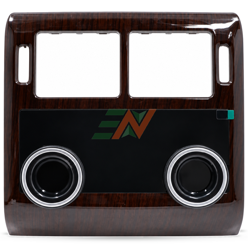 Range Rover Vogue L405 AC control module brown wood grain front panel with two rotary knobs