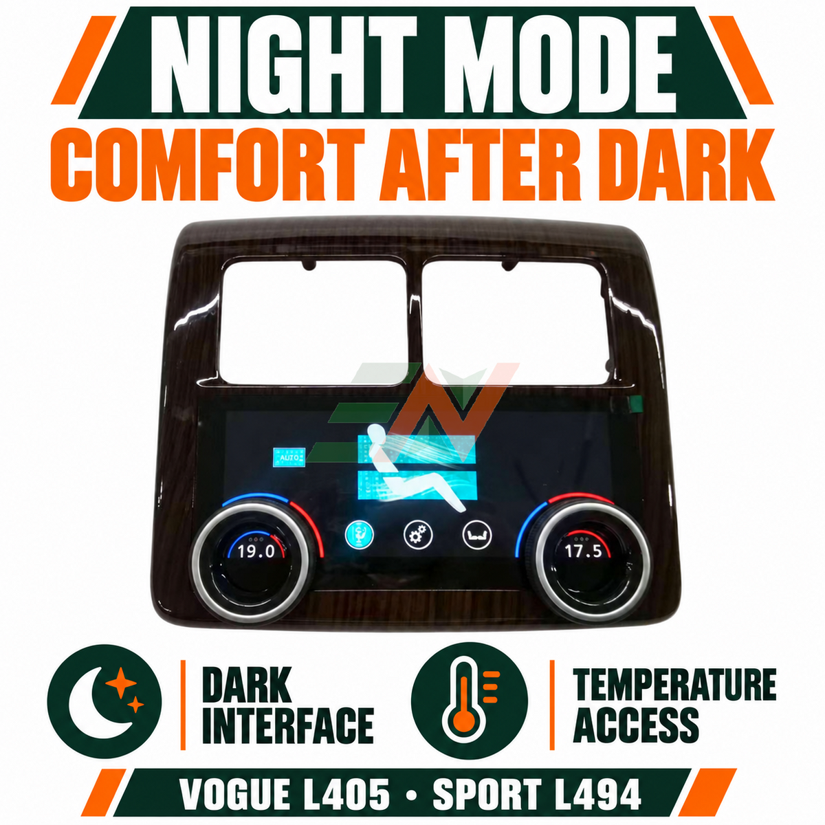 Range Rover Vogue L405 night driving mode dark touchscreen interface and temperature controls