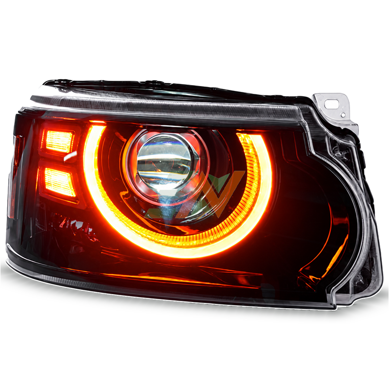 Actualización Plug And Play de faros de vehículo para Range Rover Sport L320 con diseño de luz de anillo ámbar