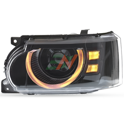 Vehicle headlamp replacement for Range Rover Vogue L322 with Defender design headlights and dynamic amber LED turn signal