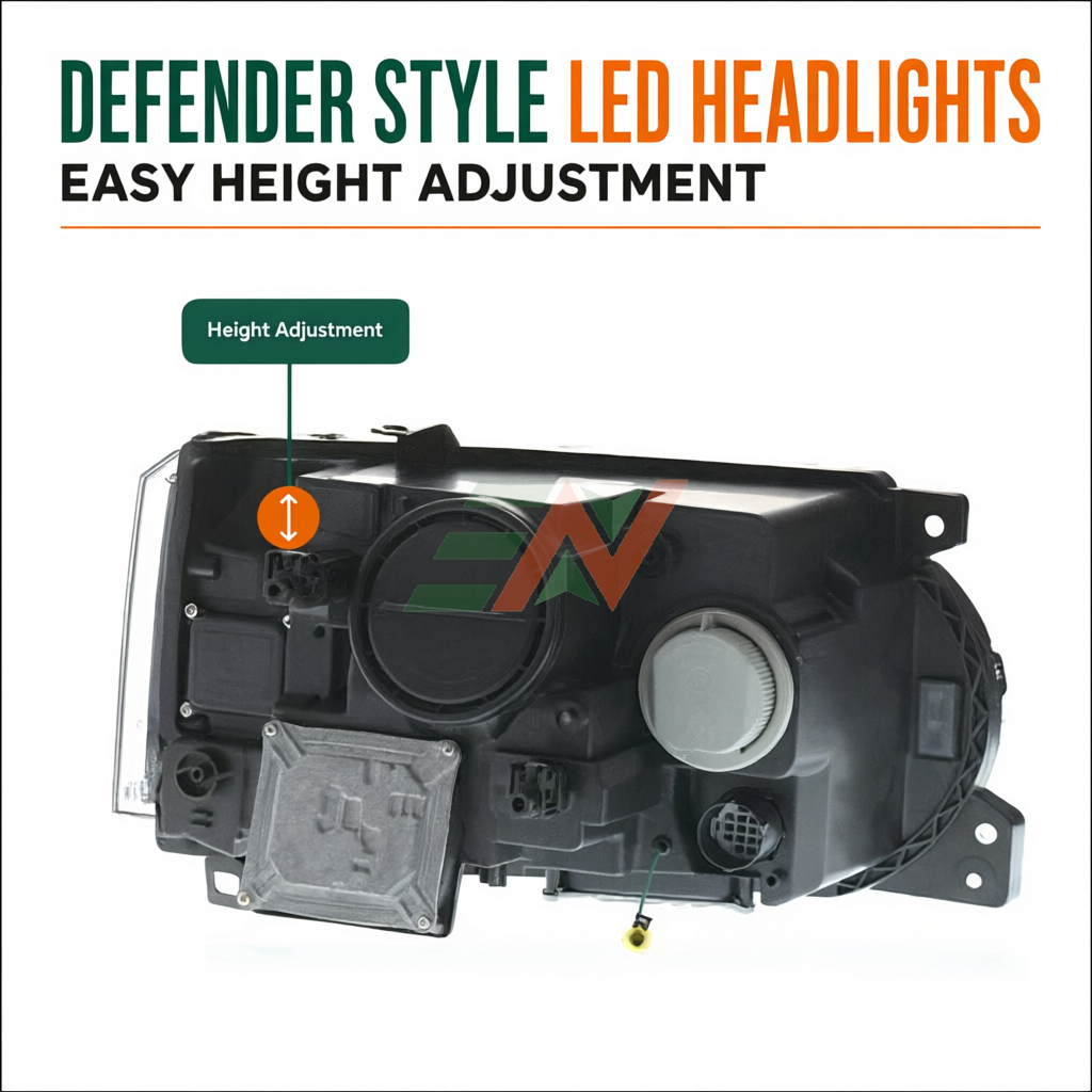 Vehicle headlamp replacement for Range Rover Vogue L322 with easy height adjustment feature