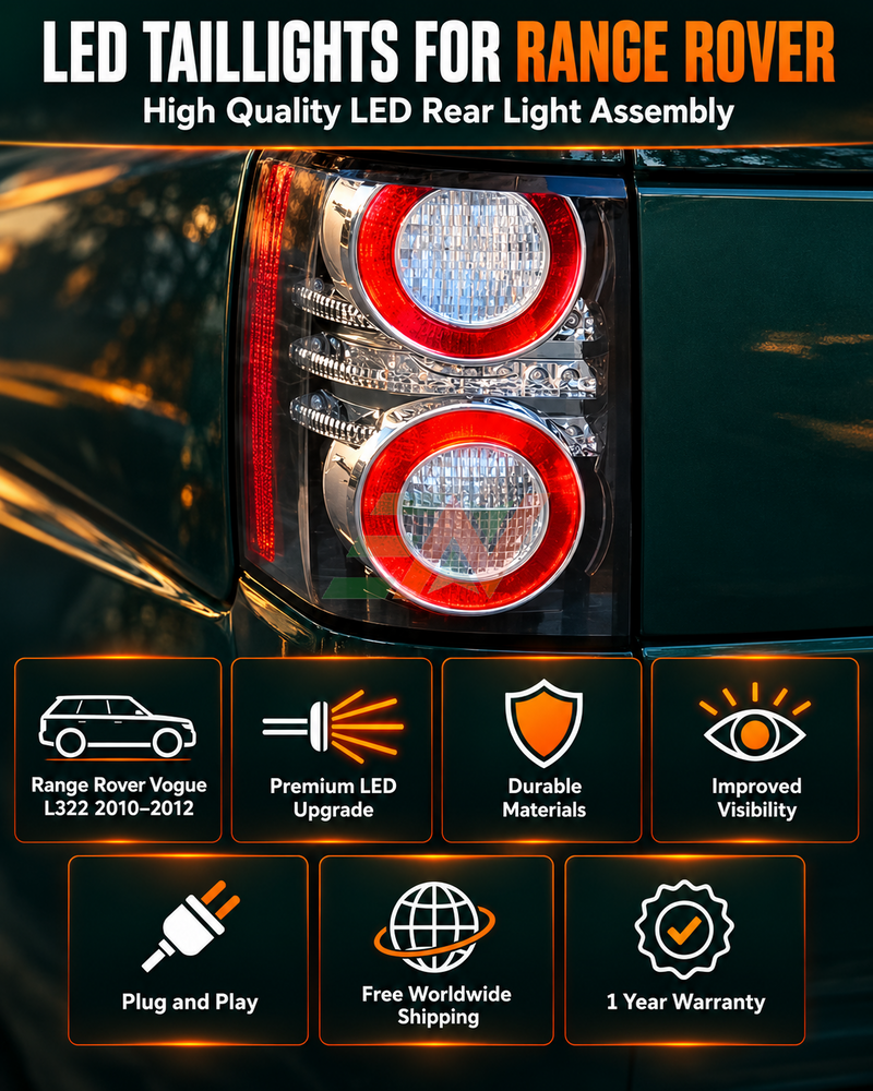 Vehicle taillight plug and play upgrade replacement for Land Rover Range Rover Vogue L322 LED rear light assembly close-up view