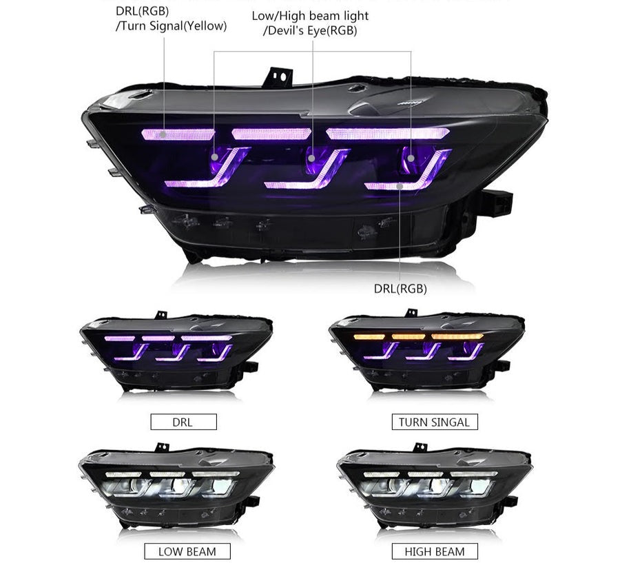Faros secuenciales LED de triple haz para Ford Mustang