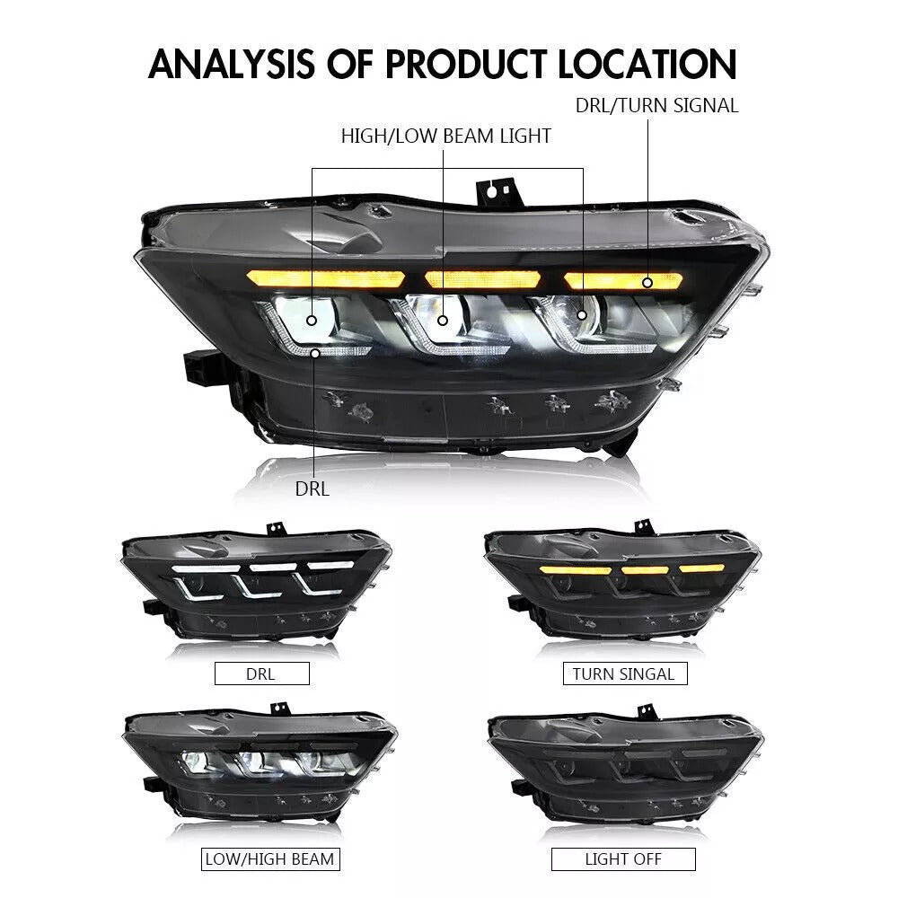 Faros secuenciales LED de triple haz para Ford Mustang