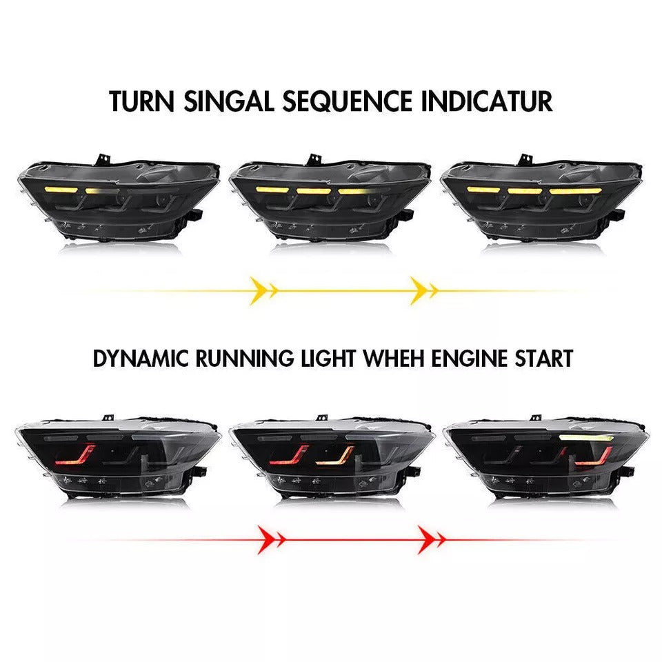 Faros secuenciales LED de triple haz para Ford Mustang